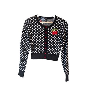 Disney XS Hot Topic Polka Dot Cherry Minnie Mouse Cardigan Sweater New W…